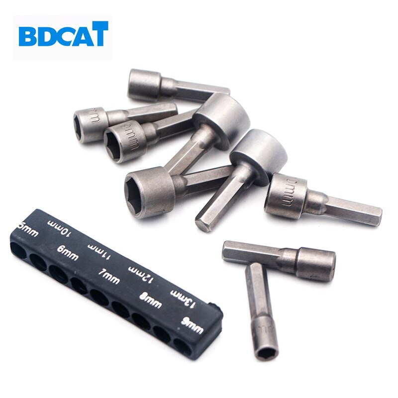 BDCAT 9Pcs 5-13mm Ŀ Ʈ ̹ 帱 Ʈ 1 / 4   ũ Ʈ  ġ ũ/BDCAT 9Pcs 5-13mm Power Nut Driver Drill Bit 1/4& Hex Shank Metric Socket Wrench Sc